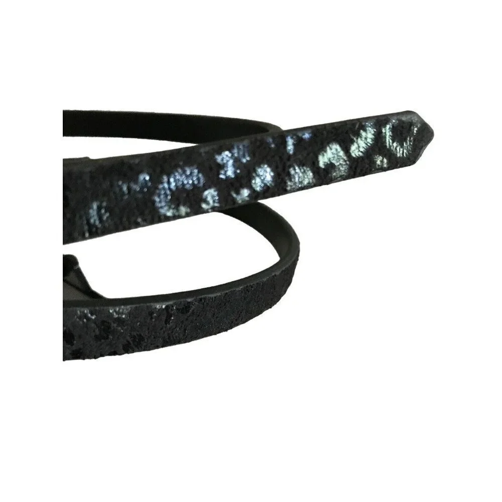 Express Belt‎ Black Metallic Animal Print Skinny Textured Faux Leather Medium